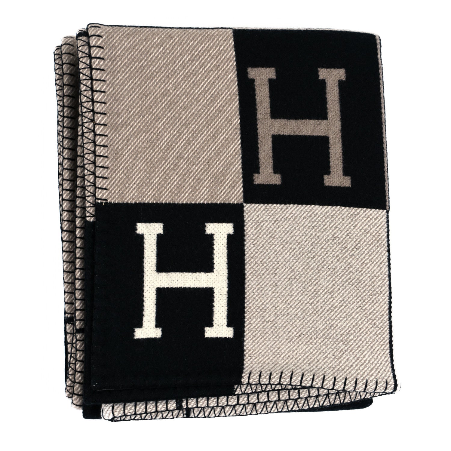 Hermes Wool Cashmere Avalon III Blanket Ecru Black 1 of 3