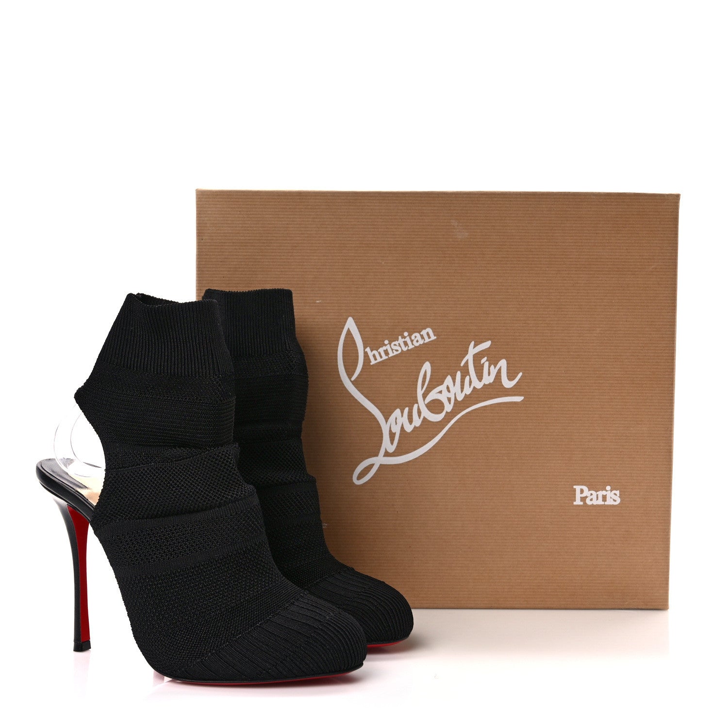 Christian Louboutin Shiny Nappa Maille Tricot Noemi 100 Ankle Boots 37.5 Black 9 of 9