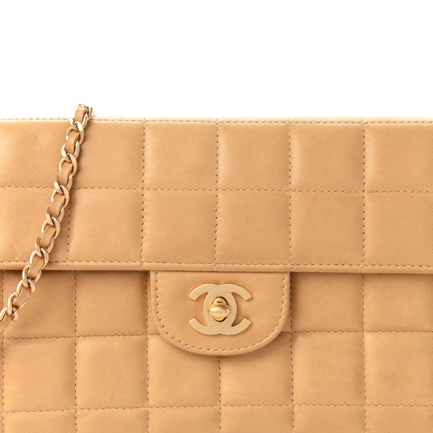 Lambskin East West Chocolate Bar Flap Beige