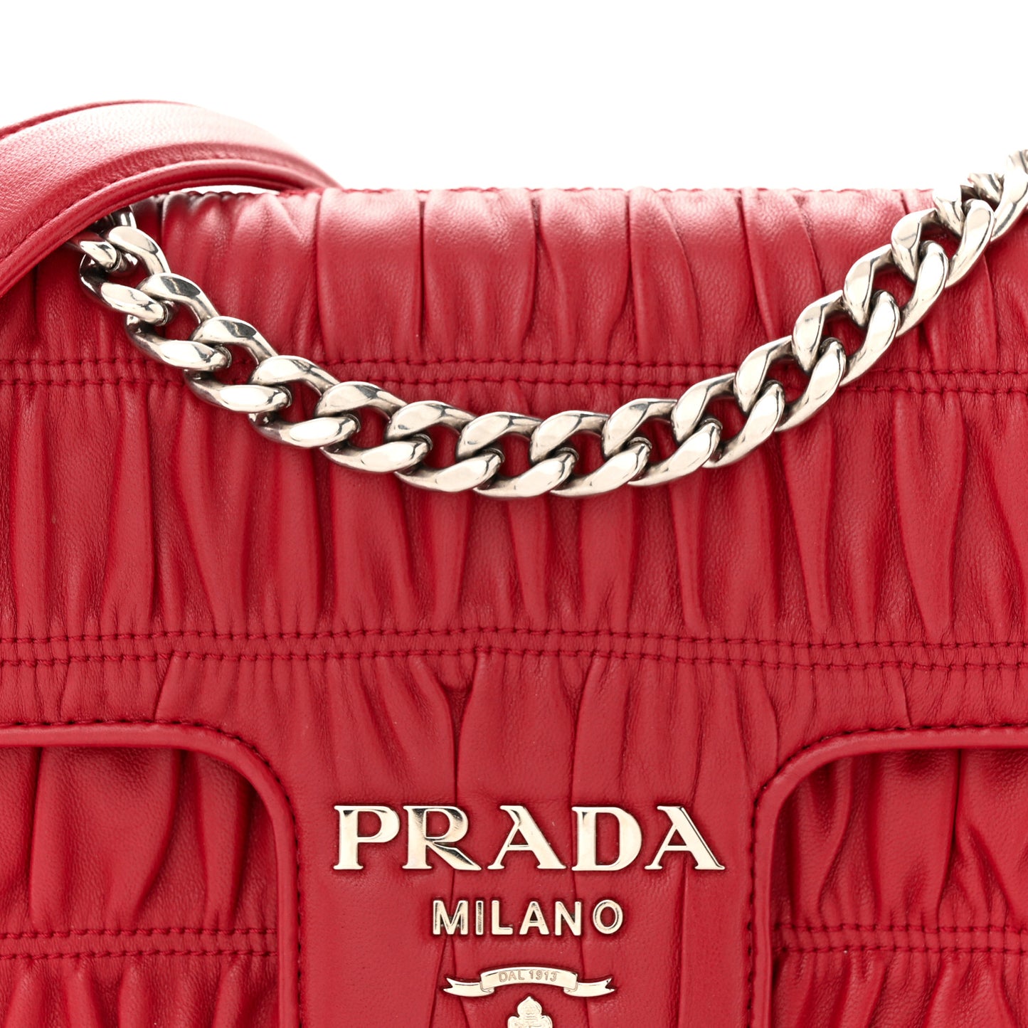 Nappa Gaufre Small Chain Flap Shoulder Bag Fuoco