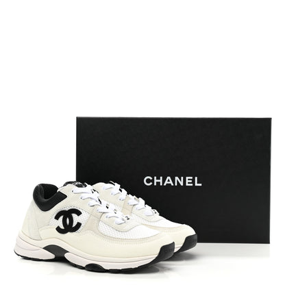Chanel Mesh Suede Calfskin Grained Calfskin Womens CC Sneakers 36.5 White Black 8 of 8