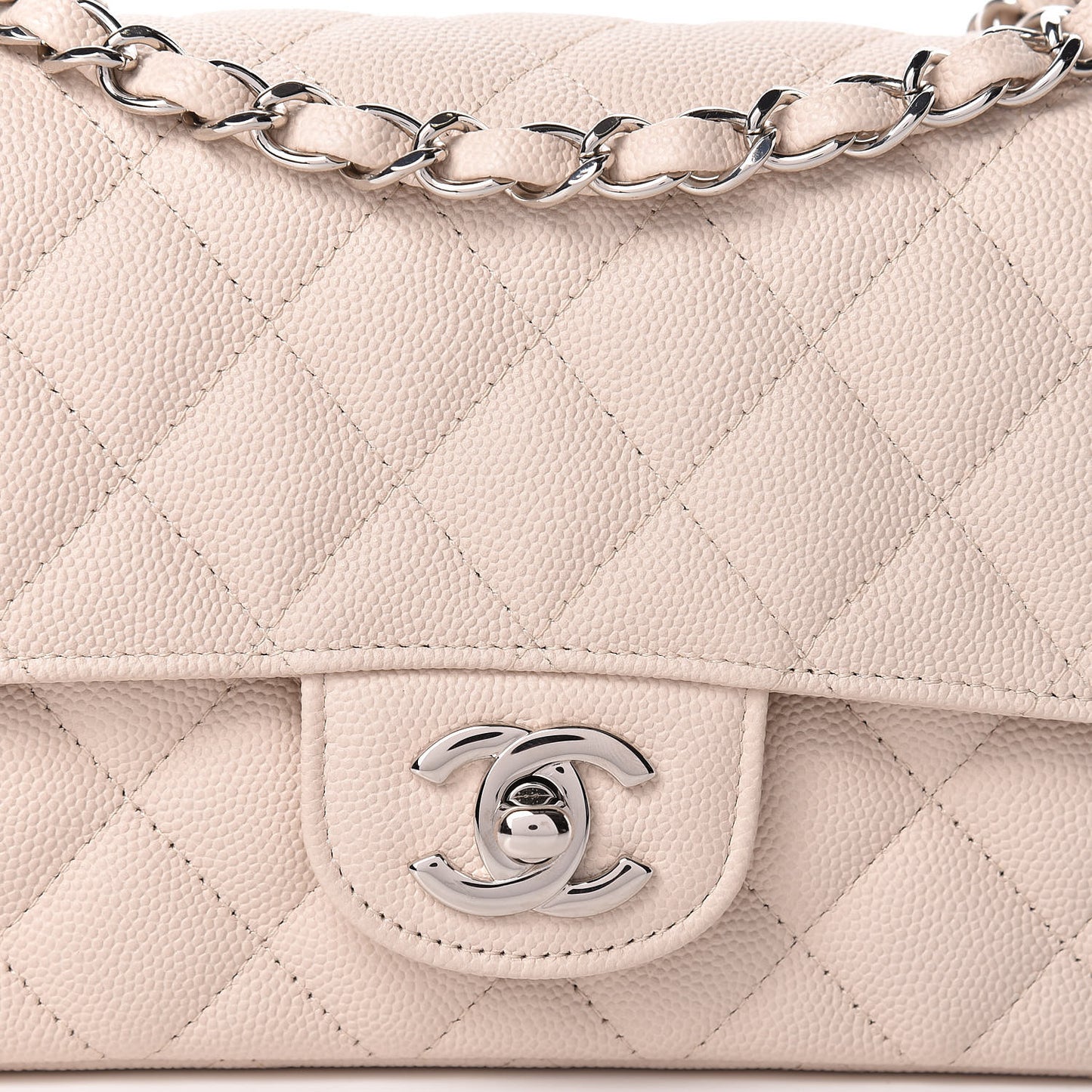 Caviar Quilted Mini Rectangular Flap Light Beige