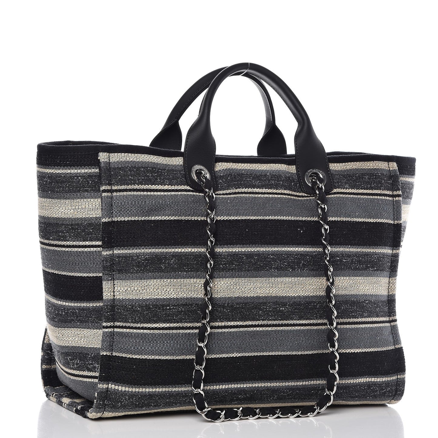 Striped Canvas Medium Deauville Tote Black