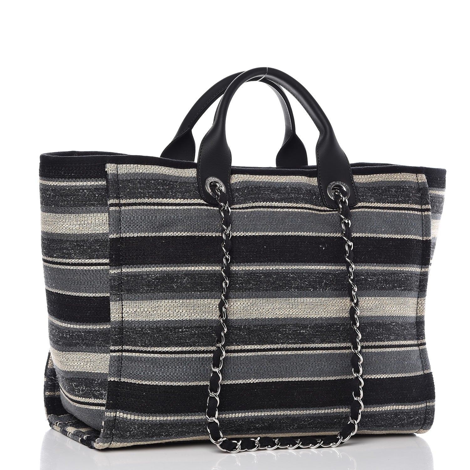 Chanel Striped Canvas Medium Deauville Tote Black 3 of 8