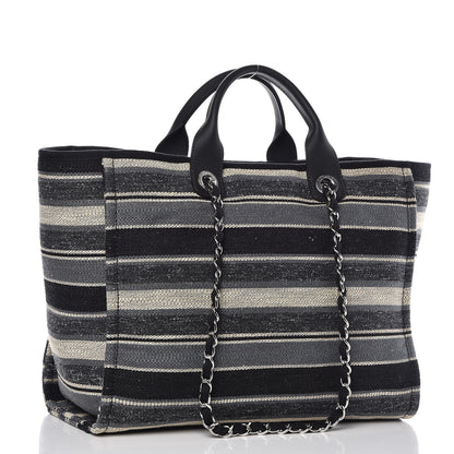 Chanel Striped Canvas Medium Deauville Tote Black 3 of 8