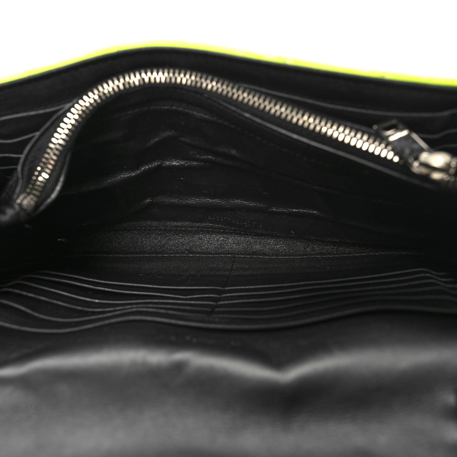 Saint Laurent Patent Grain De Poudre Matelasse Chevron Monogram Chain Wallet Neon Yellow 6 of 12