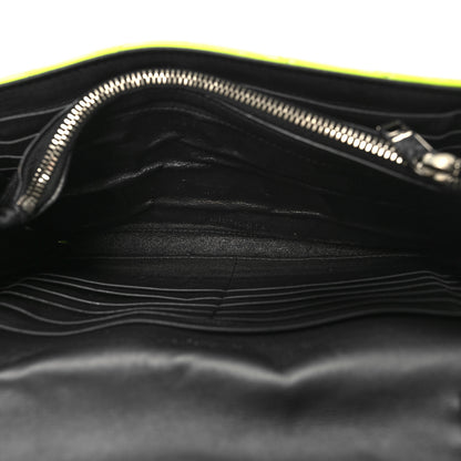 Saint Laurent Patent Grain De Poudre Matelasse Chevron Monogram Chain Wallet Neon Yellow 6 of 12