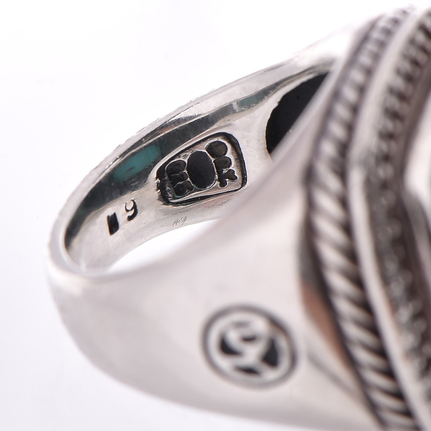 David Yurman Sterling Silver Diamond Turquoise 11mm Albion Ring 52 6 5 of 6