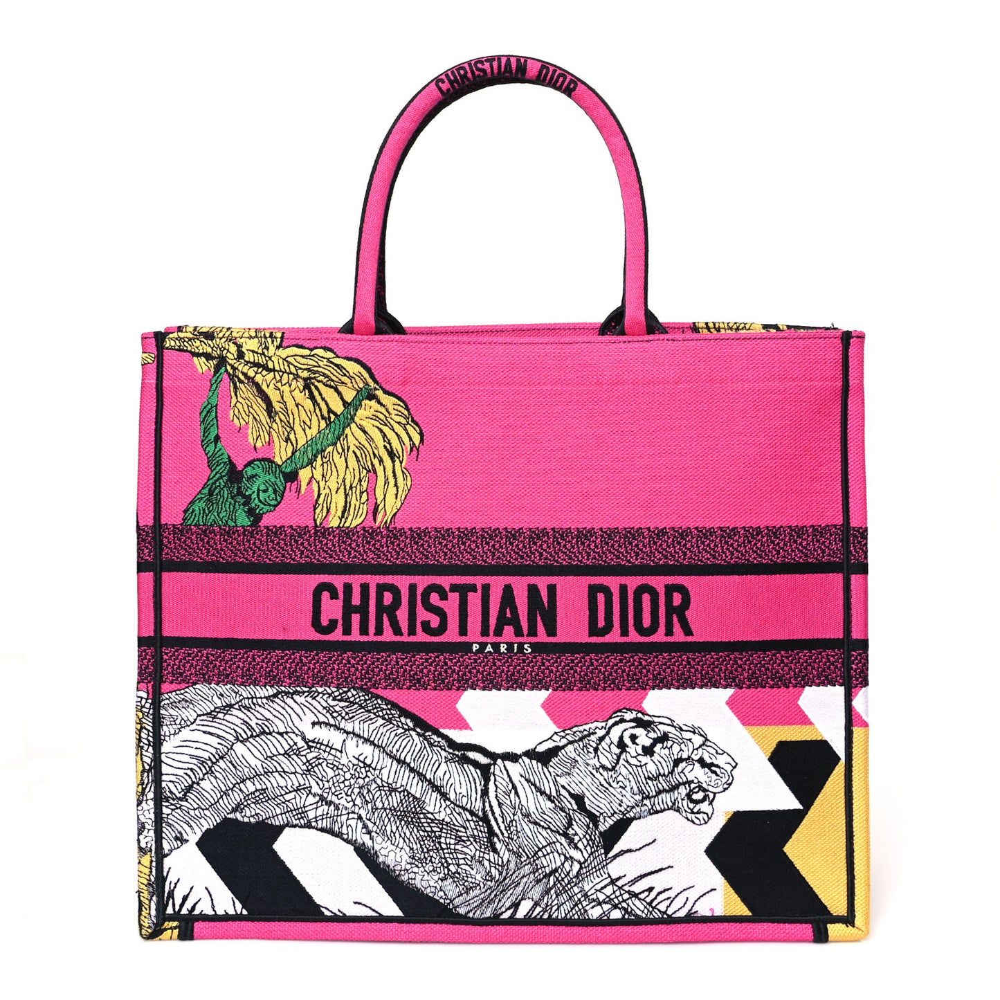 Canvas Embroidered Large Jungle Pop Book Tote Fuchsia Multicolor