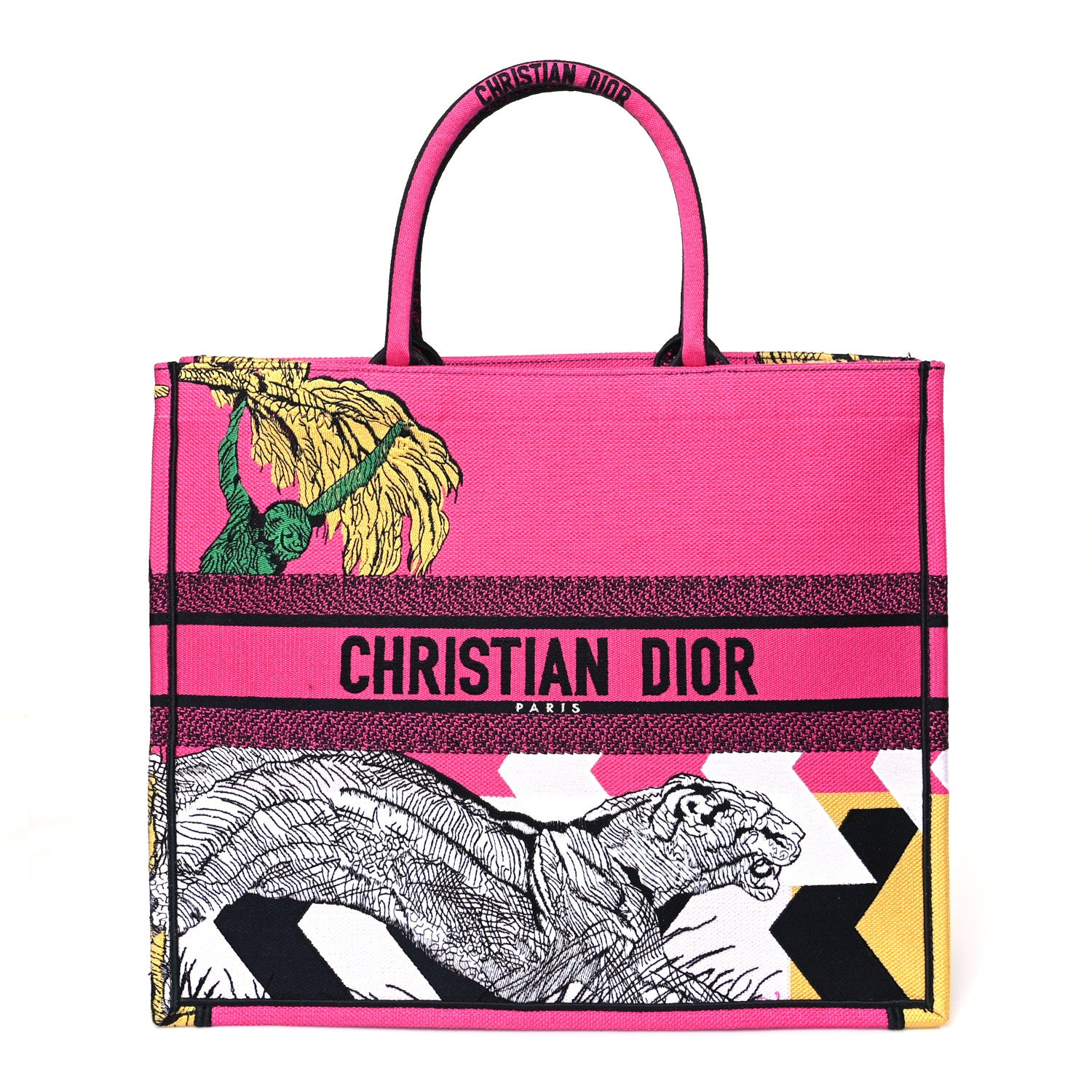 Christian Dior Canvas Embroidered Large Jungle Pop Book Tote Fuchsia Multicolor 1 of 9