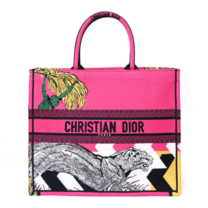 Christian Dior Canvas Embroidered Large Jungle Pop Book Tote Fuchsia Multicolor 1 of 9