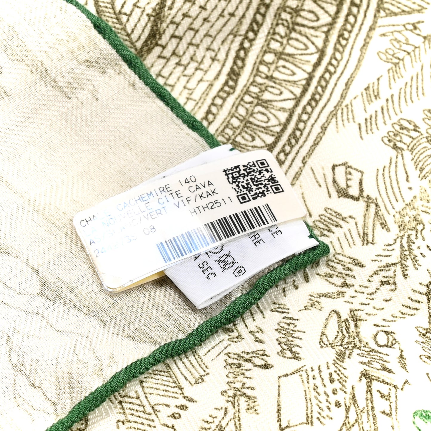 Cashmere Silk La Nouvelle Cite Cavaliere Shawl 140 White Vert Vif Kaki
