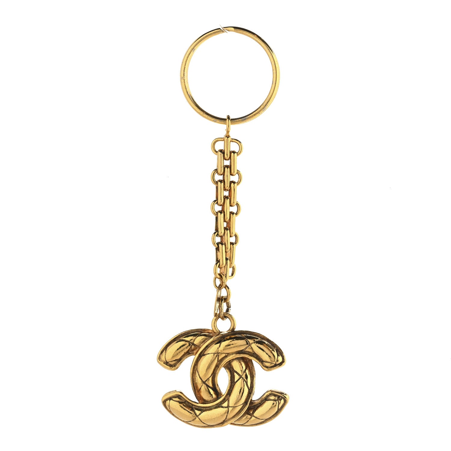 Chanel Metal Quilted CC Key Chain Gold 1 of 4