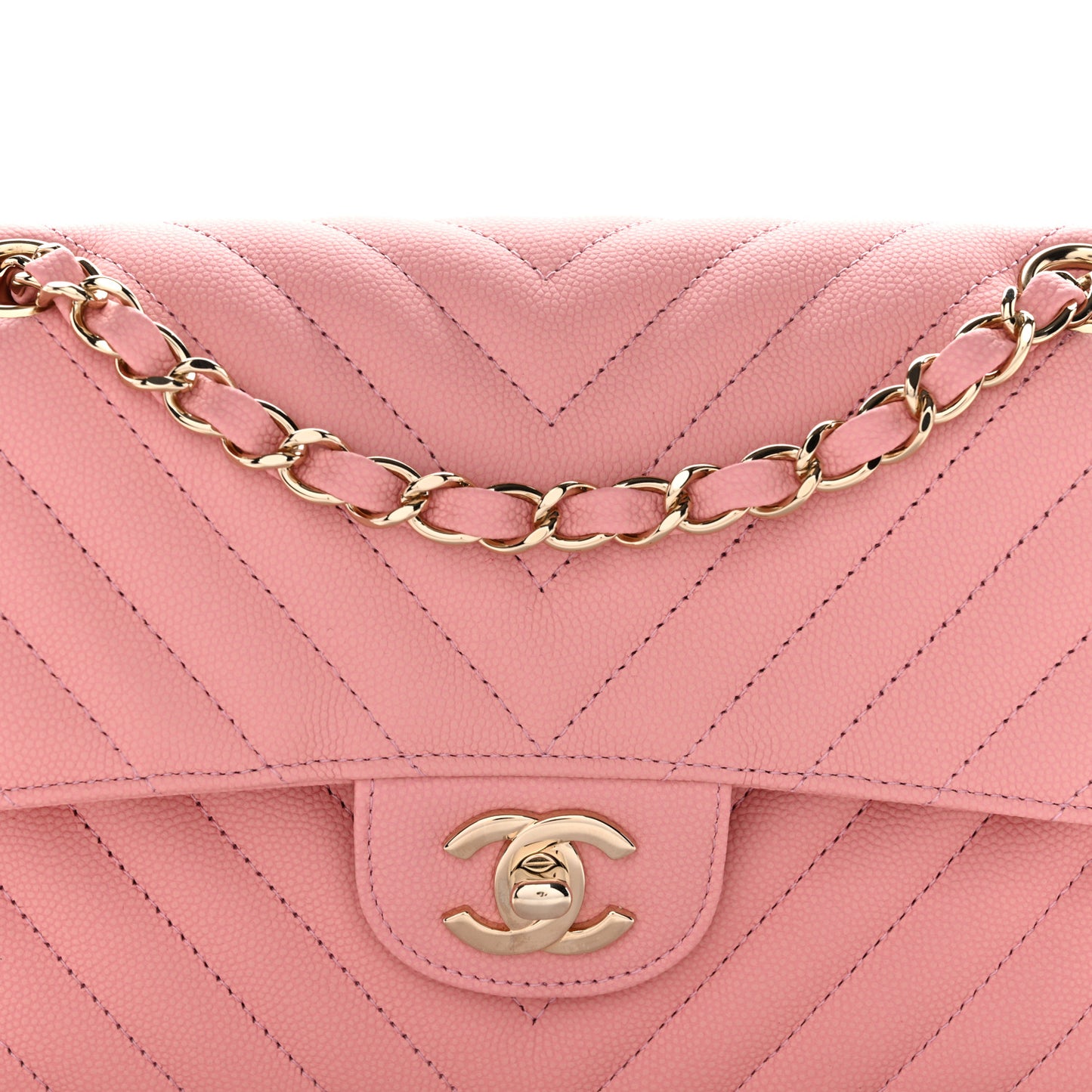 Caviar Chevron Quilted Small Double Flap Pink