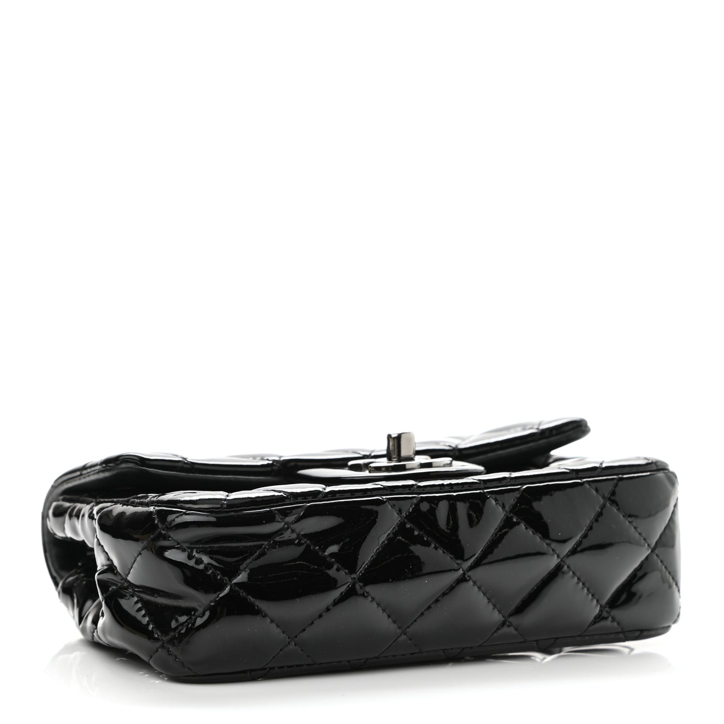 Patent Calfskin Quilted Extra Mini Rectangular Flap Black