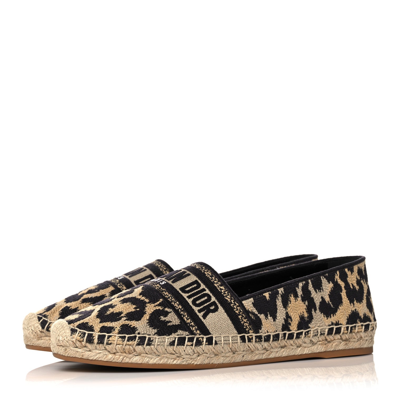 Christian Dior Cotton Embroidered Leopard Print Granville Espadrille 41 Natural 3 of 9