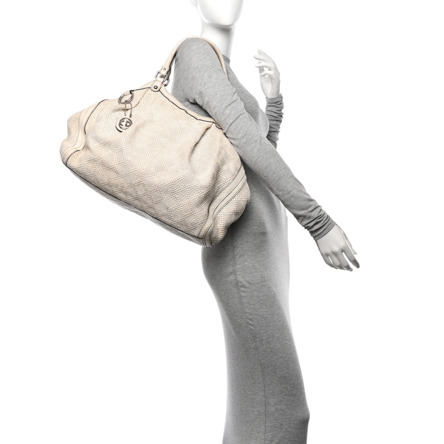 Woven Raffia Diamante Large Sukey Tote Off White