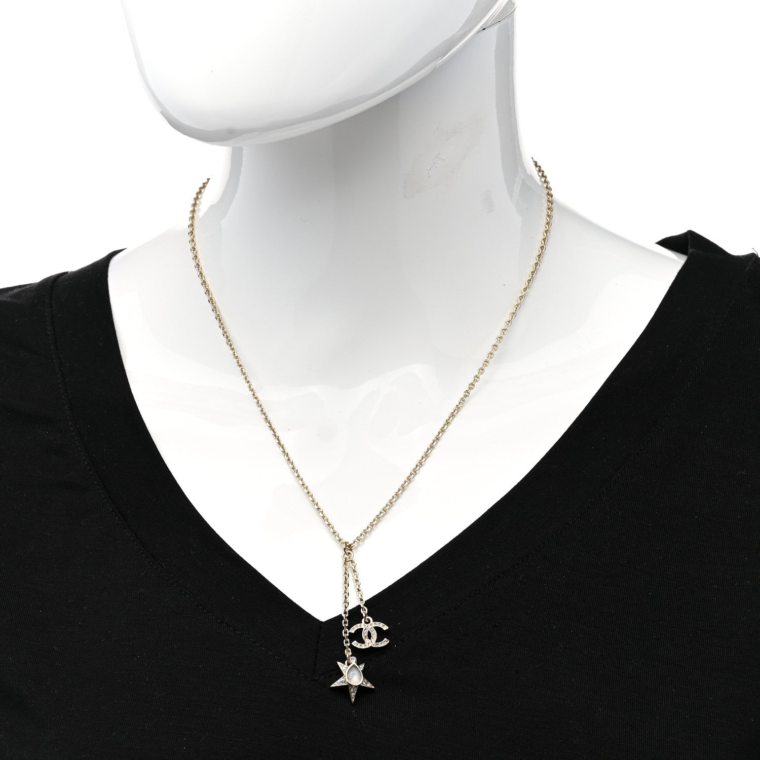 Chanel Crystal CC Star Necklace Gold 2 of 6