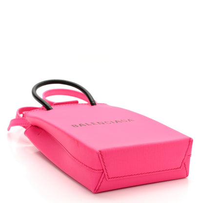 Balenciaga Squared Calfskin Logo Shopping Phone Holder Bag Acid Fuchsia 4 of 9