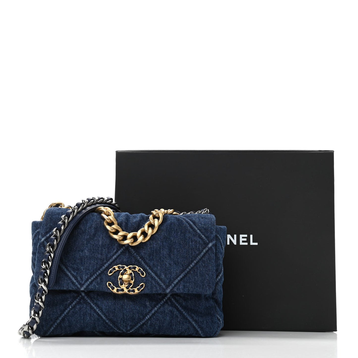 Denim Quilted Medium Chanel 19 Flap Blue