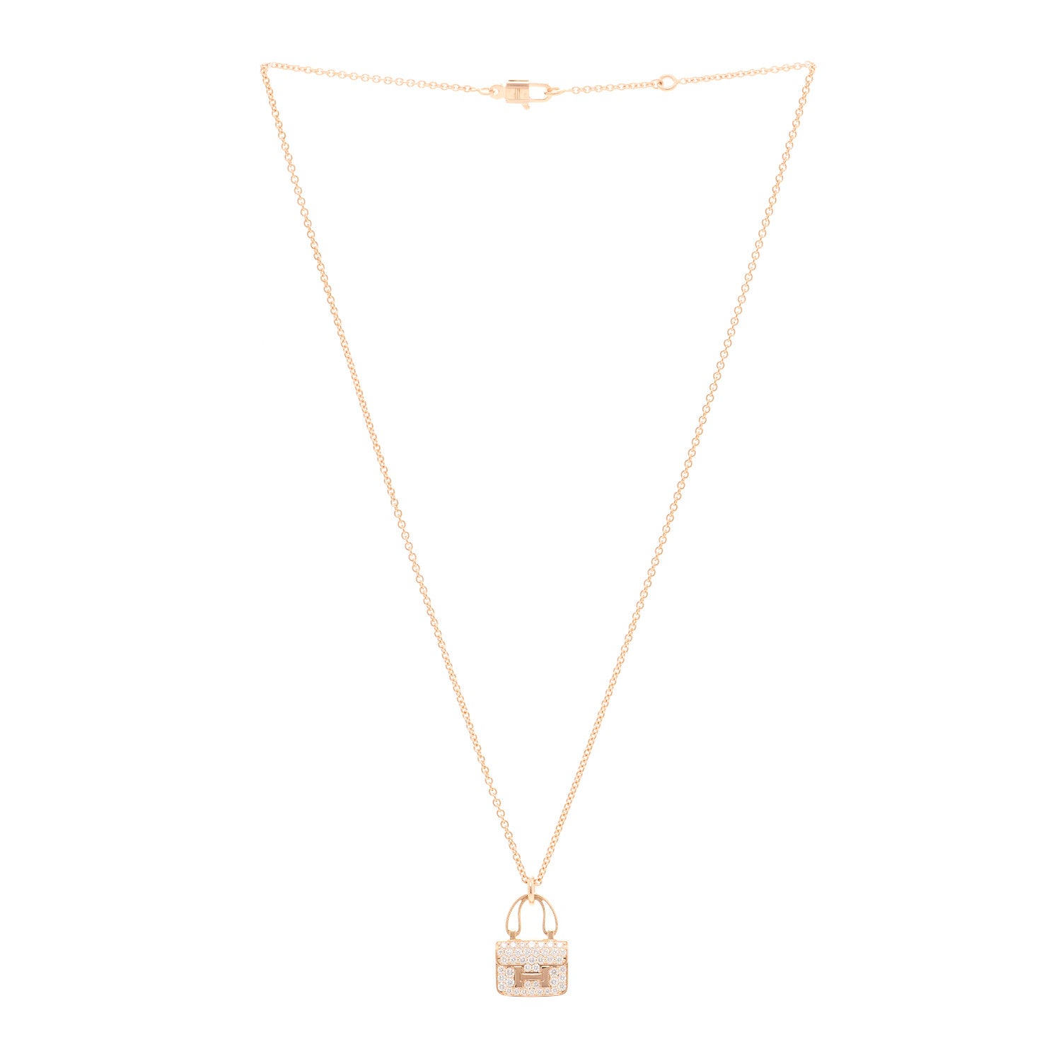 Hermes 18K Rose Gold Diamond Constance Amulettes Pendant Necklace 3 of 7