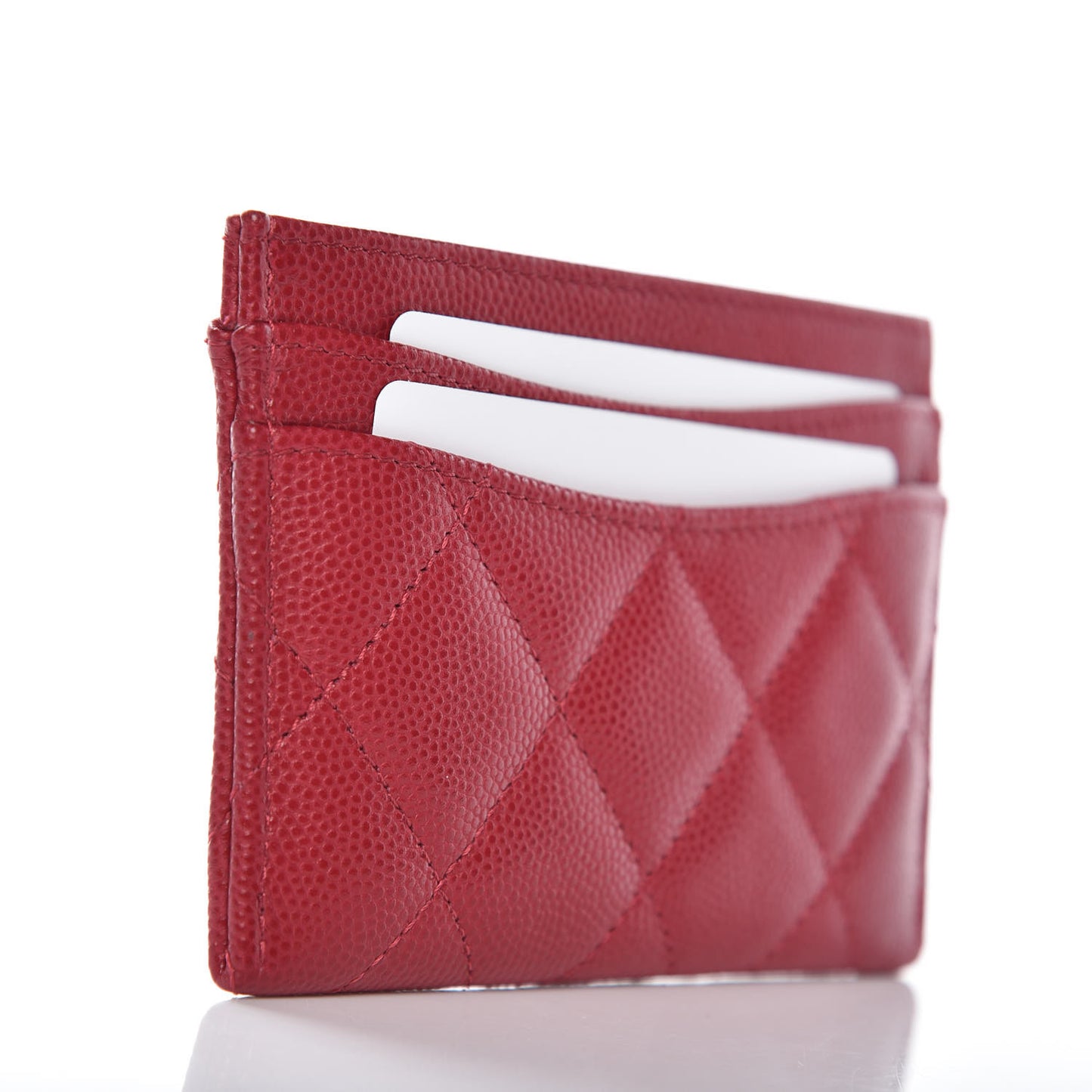 Caviar Quilted Card Holder Dark Red