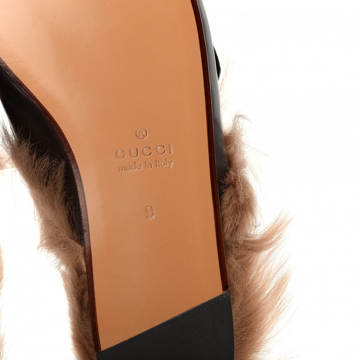 Goatskin Fur Web GG Mens Princetown Slippers 9 Cocoa
