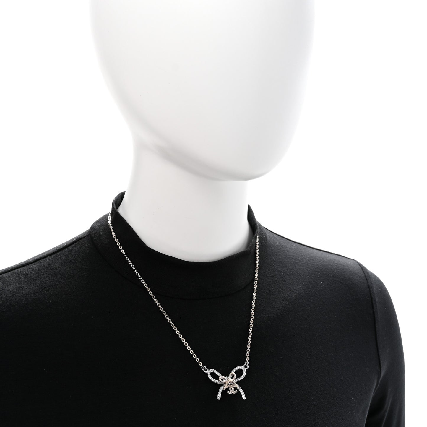 Crystal CC Bow Pendant Necklace Gold Silver