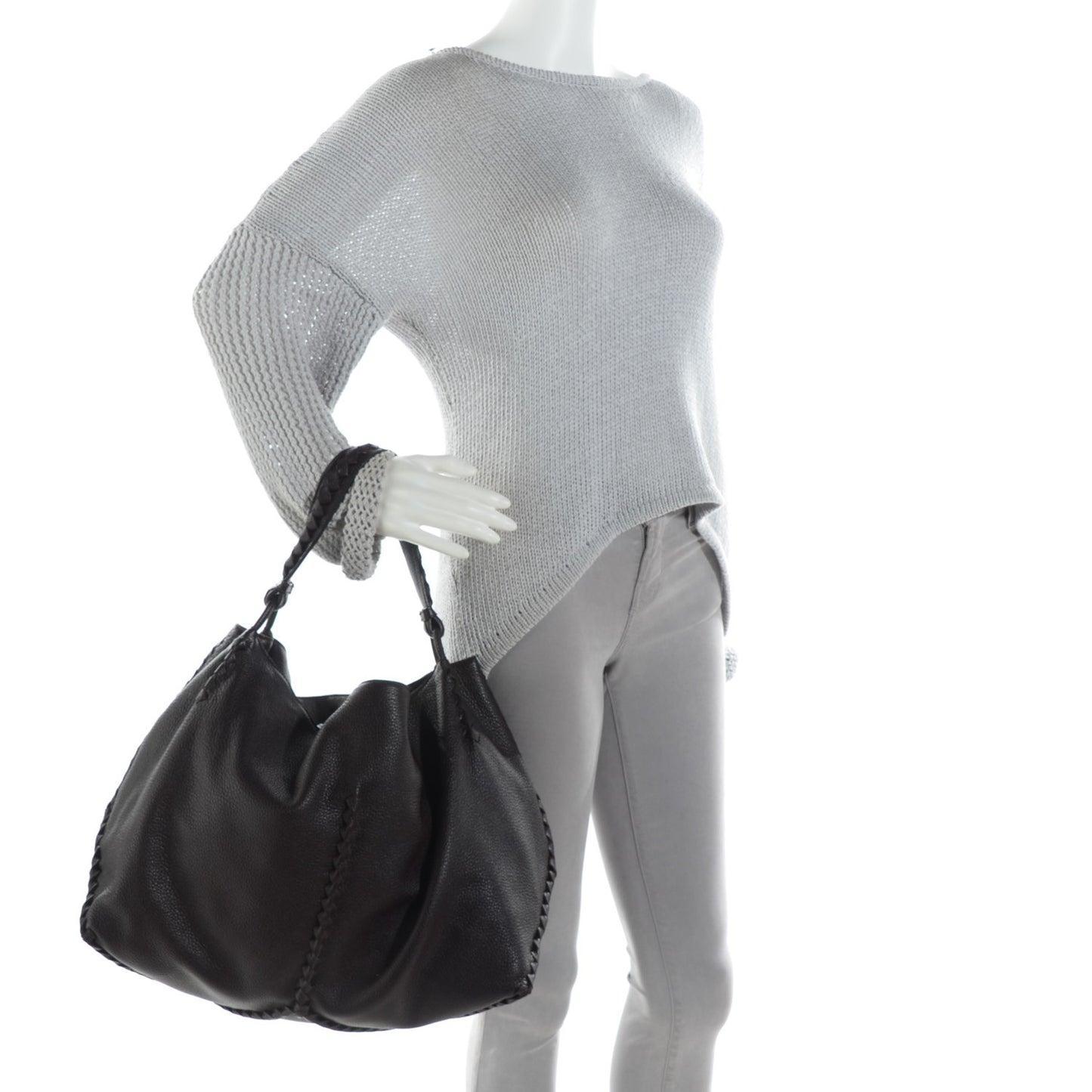 Washed Cervo Deerskin Large Hobo Ebano