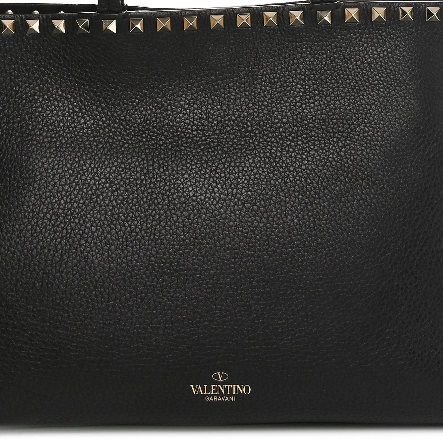 Grained Calfskin Small Rockstud Shoulder Tote Black