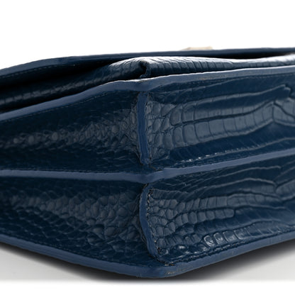 Saint Laurent Calfskin Crocodile Embossed Medium Monogram Sunset Navy 9 of 12