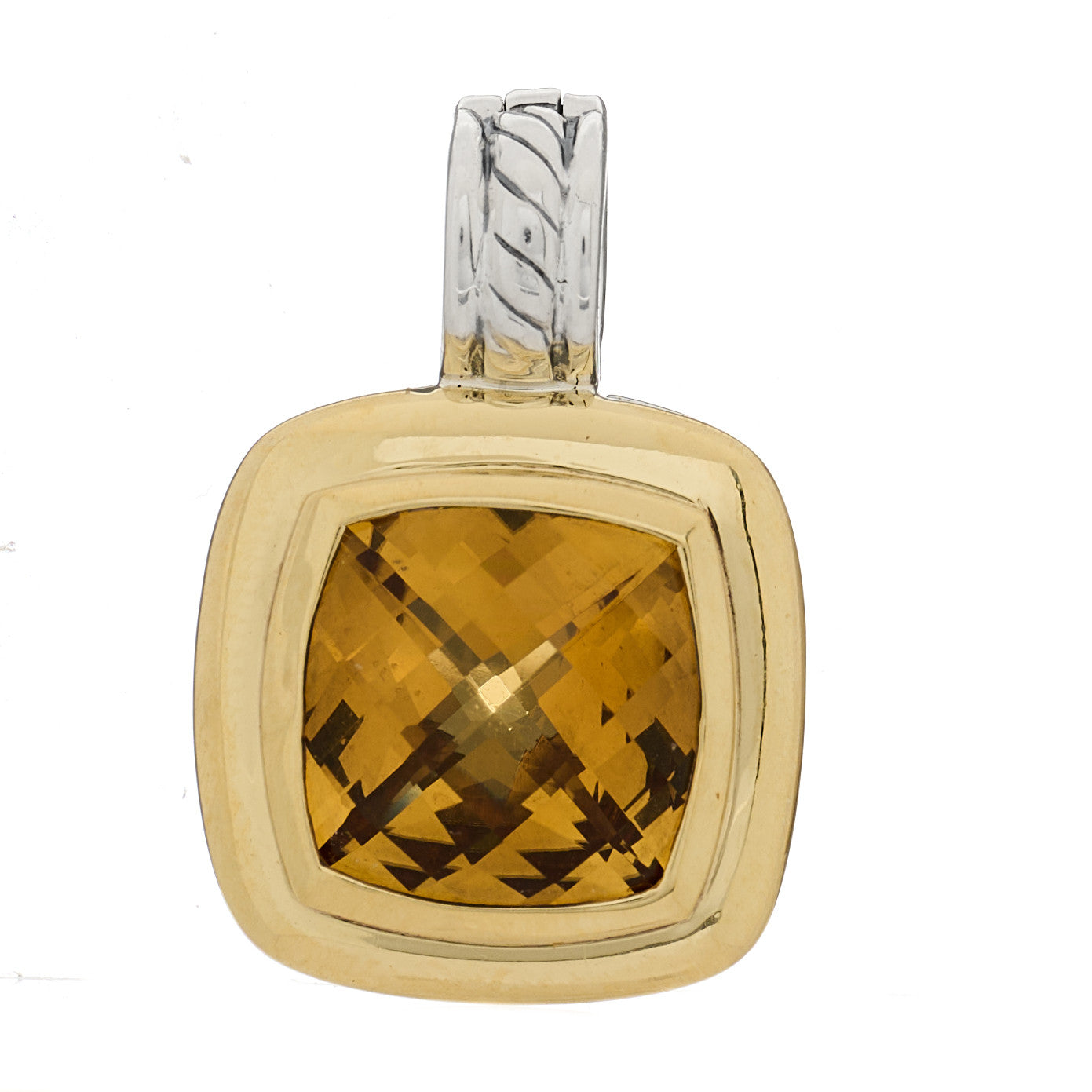 David Yurman Sterling Silver 18K Yellow Gold Citrine 11mm Albion Enhancer Pendant 1 of 4