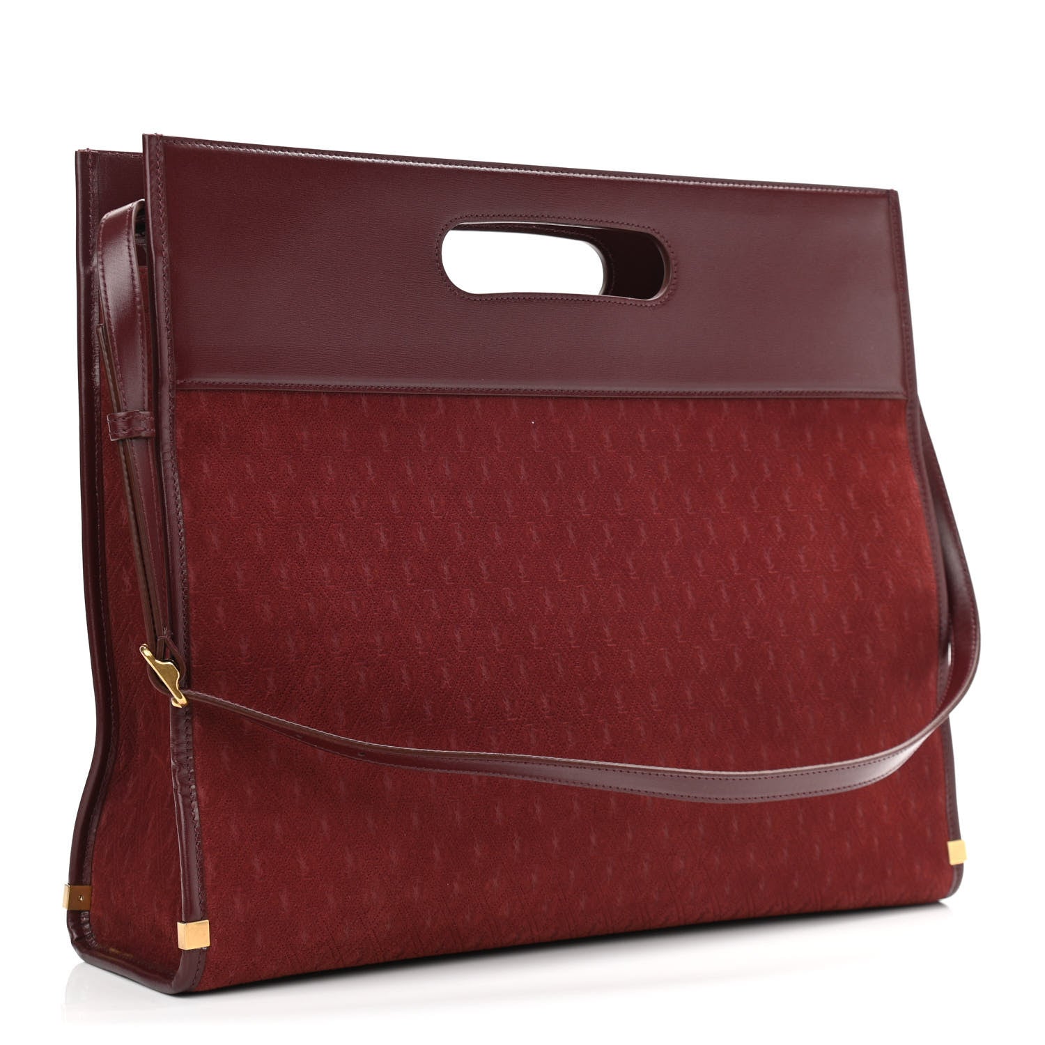 Saint Laurent Suede All-Over Monogram Convertible Tote Red 3 of 11