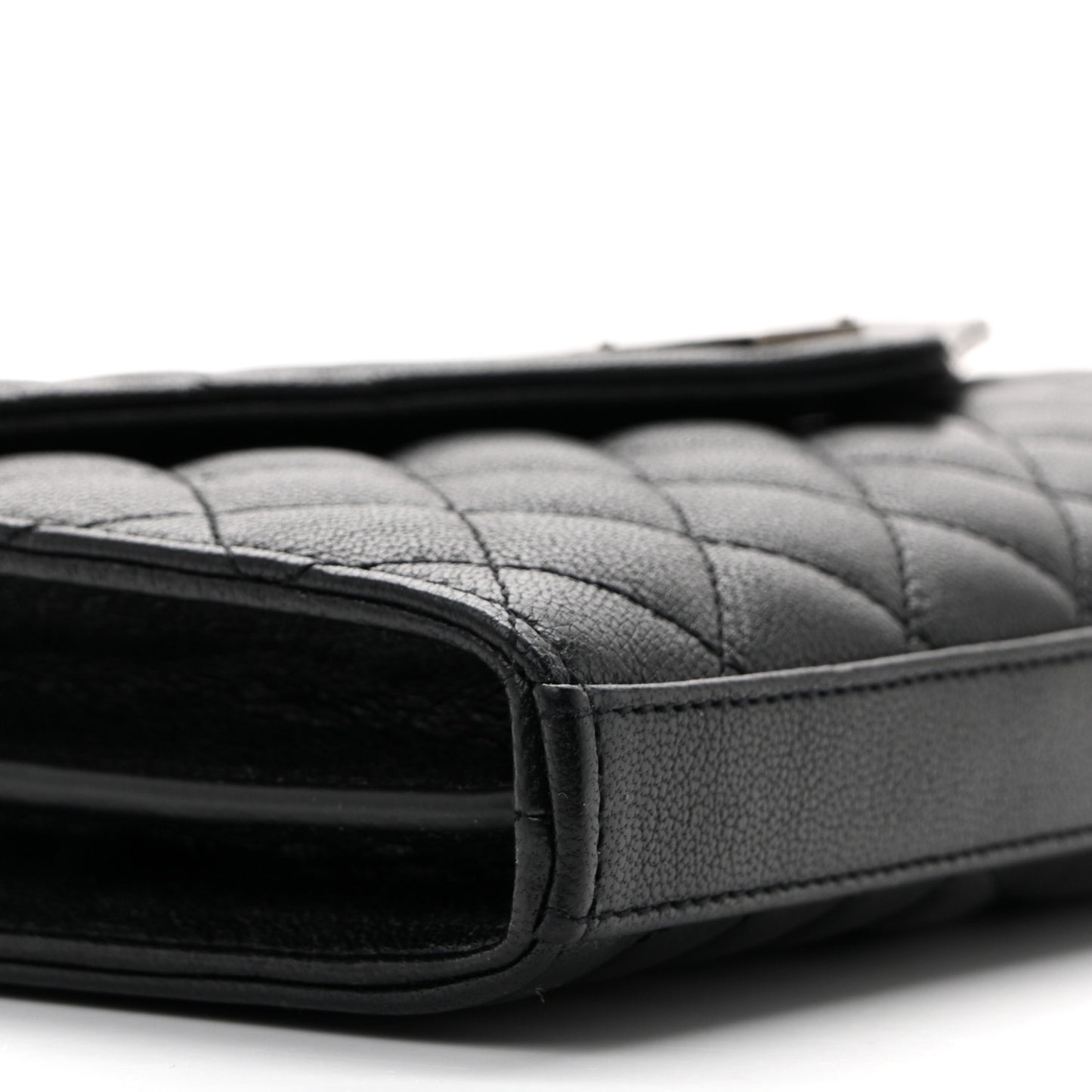 Sheepskin Tri-Quilt Monogram Envelope Chain Wallet Black