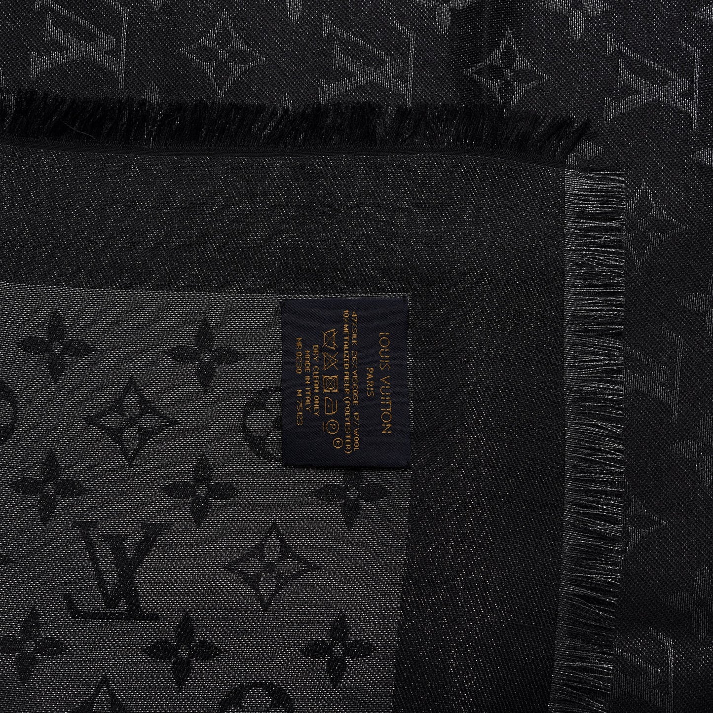 Silk Wool Monogram Denim Shawl Black