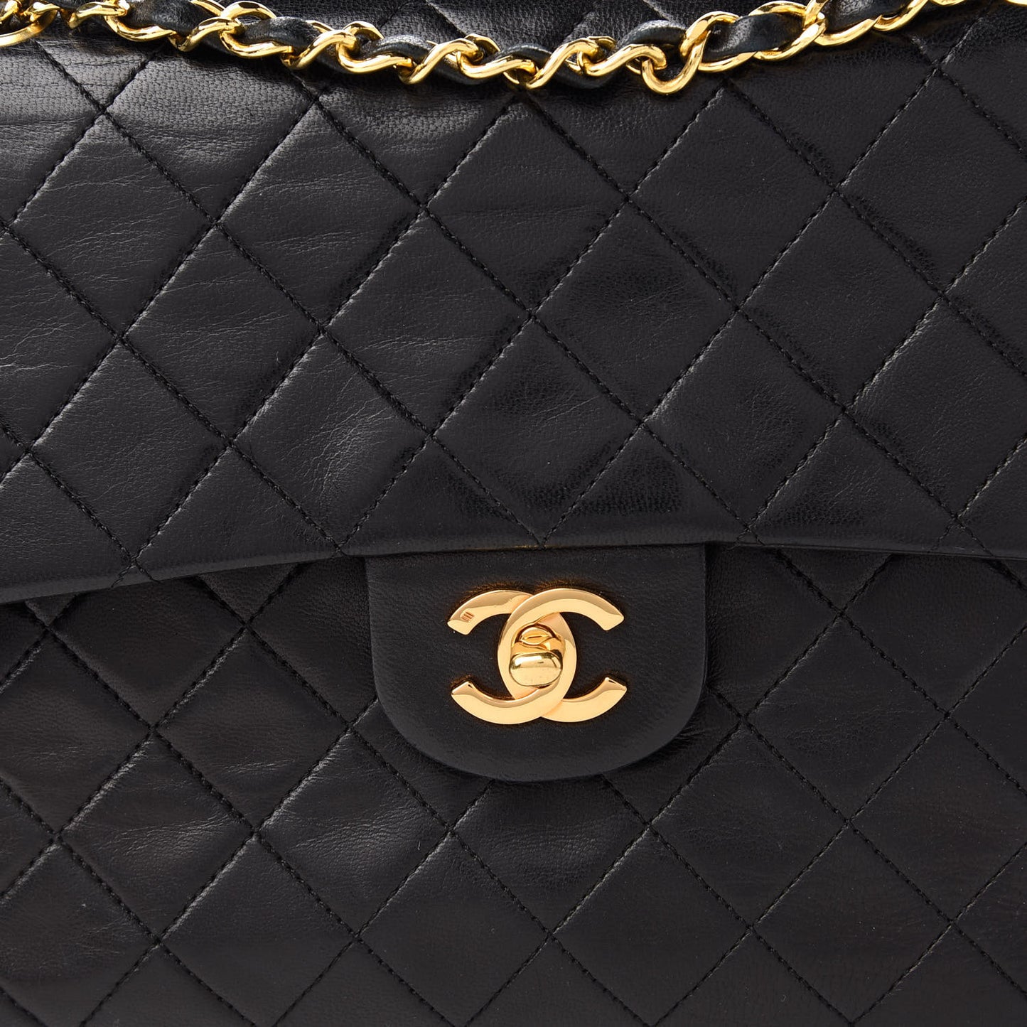 Lambskin Quilted Medium Double Flap Black
