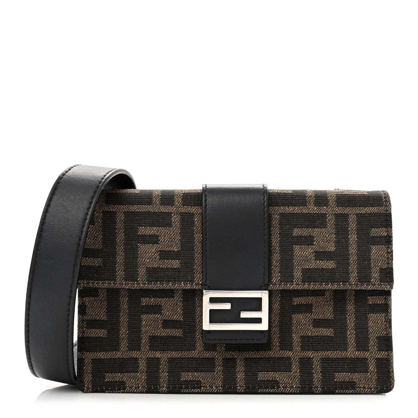 Recycled Fabric Jacquard Vitello Grace FF 1974 Baguette Belt Pouch Tobacco Moro Black