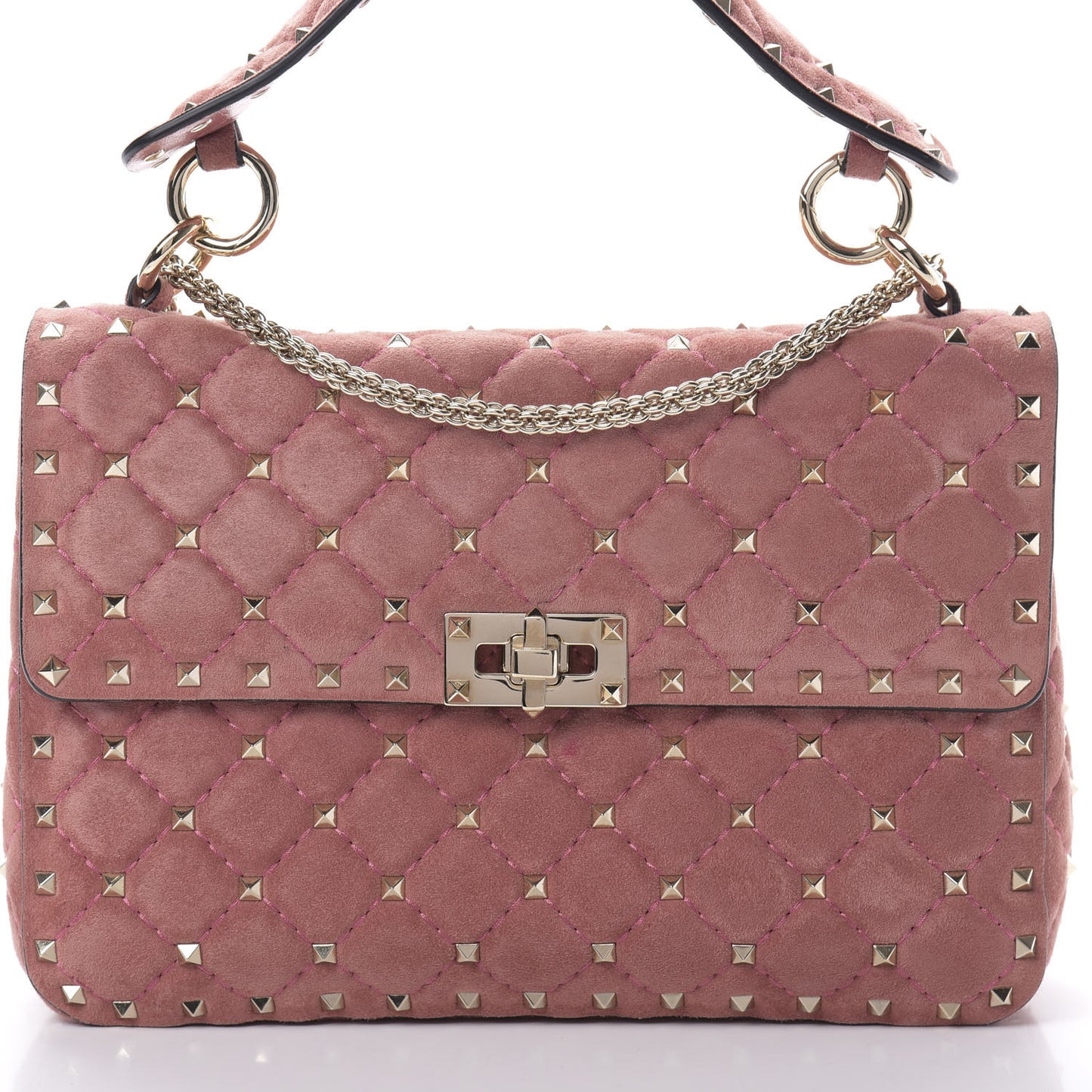Suede Medium Rockstud Spike Shoulder Bag Antico Rosa