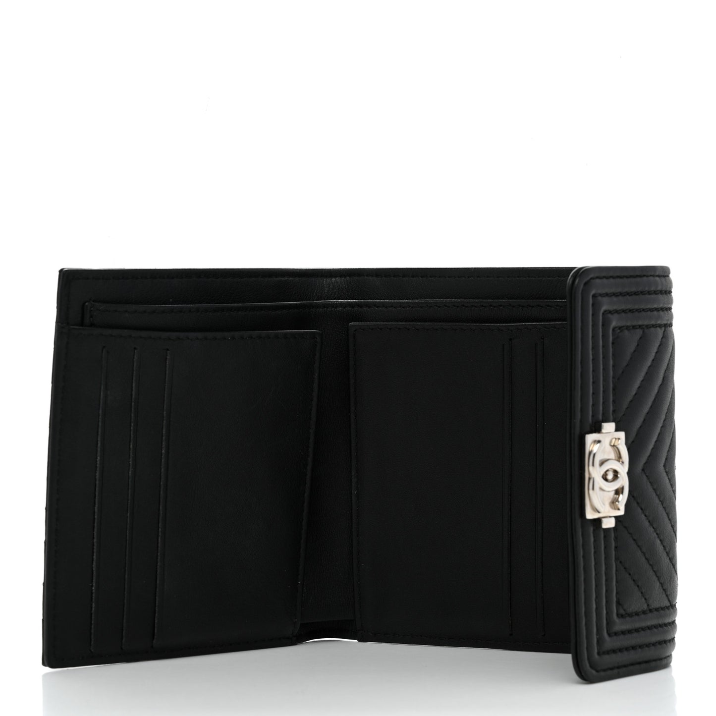 Lambskin Chevron Quilted Boy Compact Wallet Black