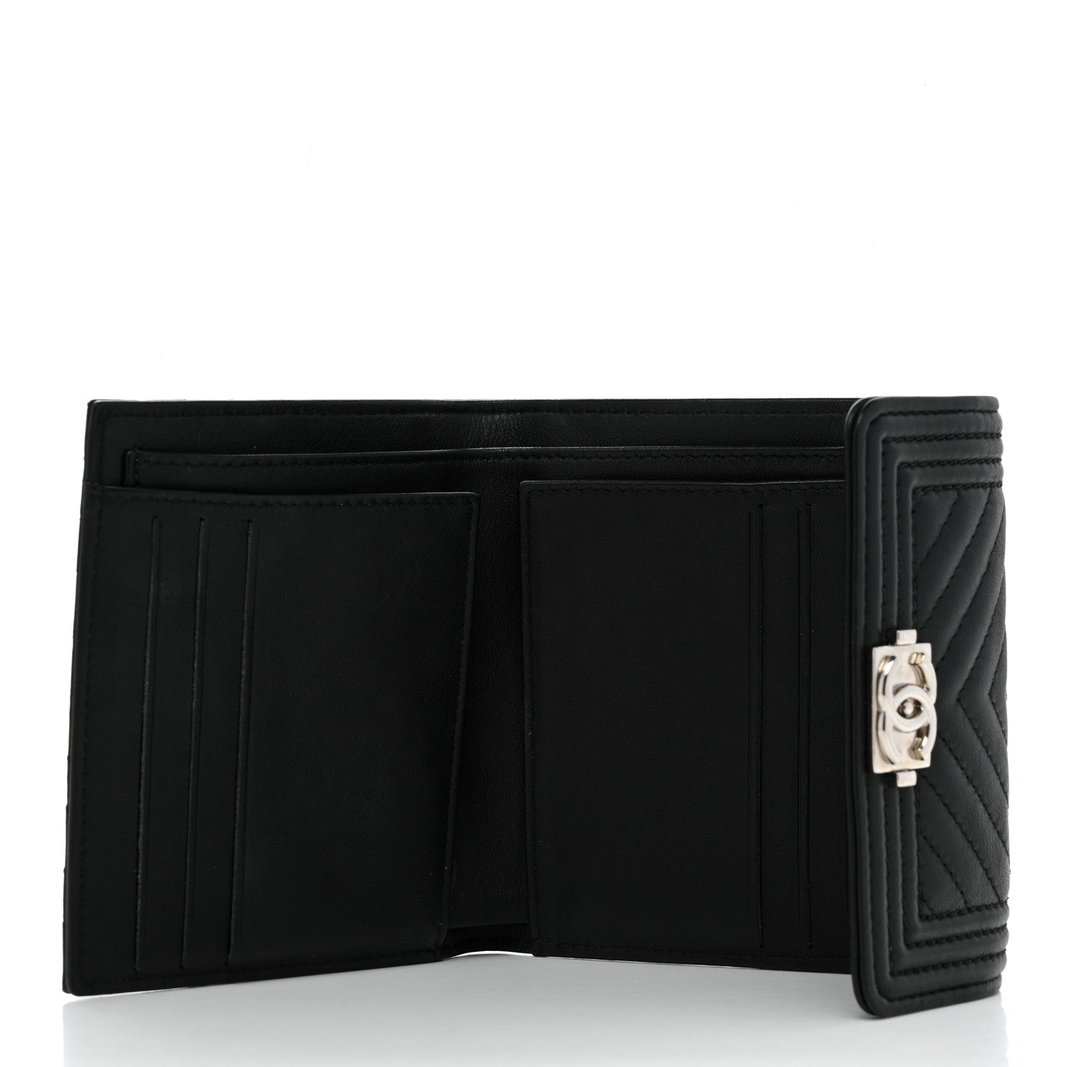 Chanel Lambskin Chevron Quilted Boy Compact Wallet Black 5 of 8