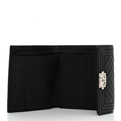 Chanel Lambskin Chevron Quilted Boy Compact Wallet Black 5 of 8
