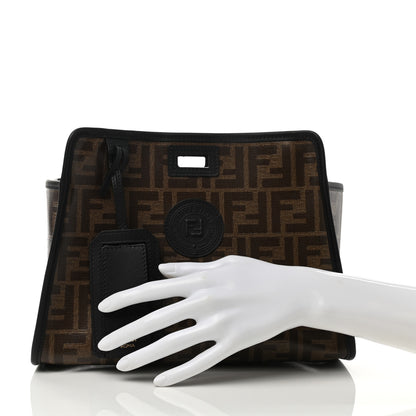 Fendi Glazed Fabric Vitello Century FF 1974 Stamp Patch Mini Peekaboo Defender Cover Mogano Panna Black 3 of 8