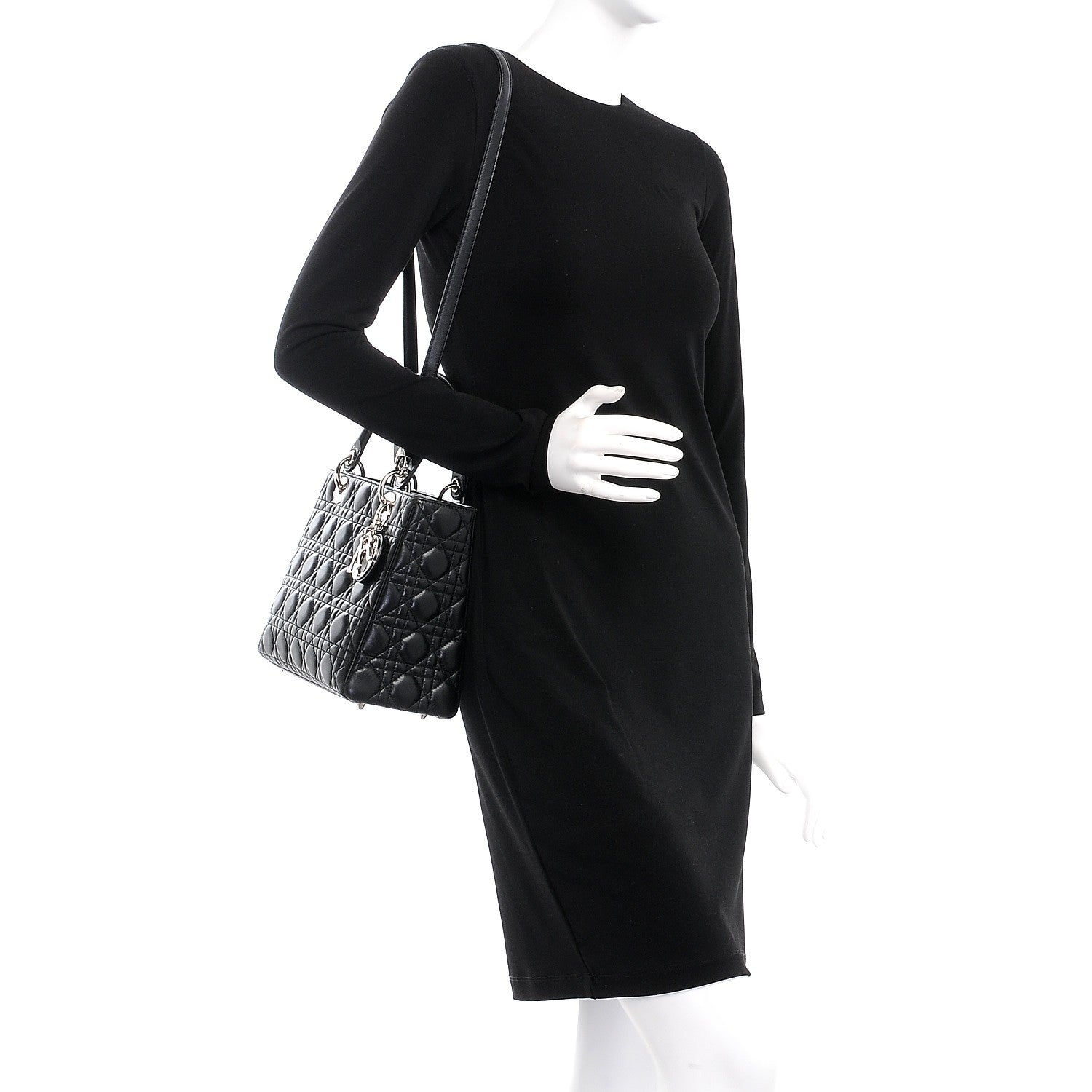 Christian Dior Lambskin Cannage Medium Lady Dior Black 2 of 9