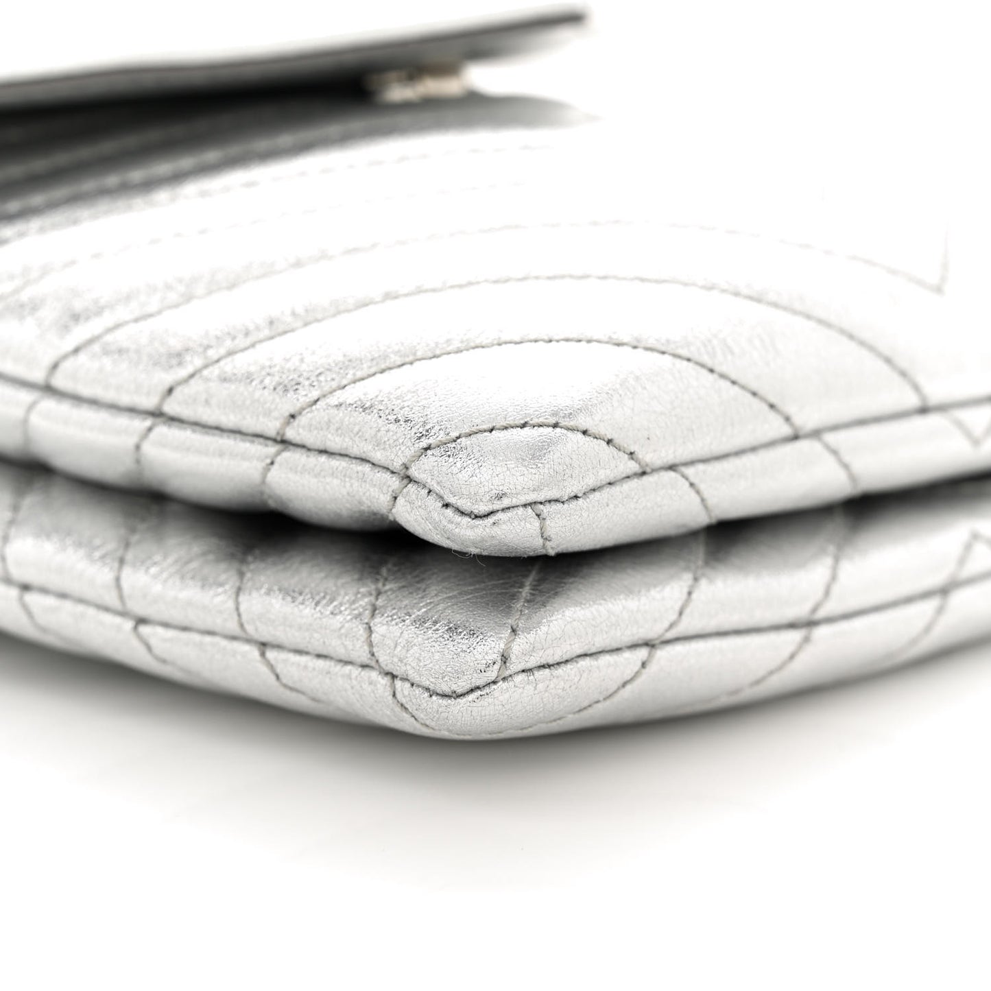 Metallic Lambskin Quilted Double Flap Bag Silver