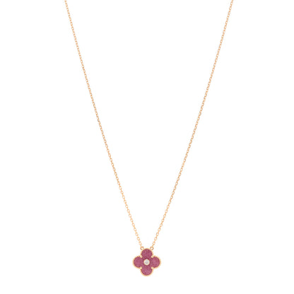 Van Cleef & Arpels 18K Rose Gold Diamond Rhodonite Vintage Alhambra Pendant Necklace 1 of 5