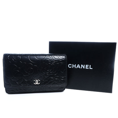 Chanel Lambskin Camellia Wallet on Chain WOC Black 4 of 8