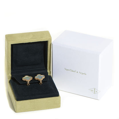 Van Cleef & Arpels 18K Yellow Gold Mother of Pearl Vintage Alhambra Earrings 3 of 7
