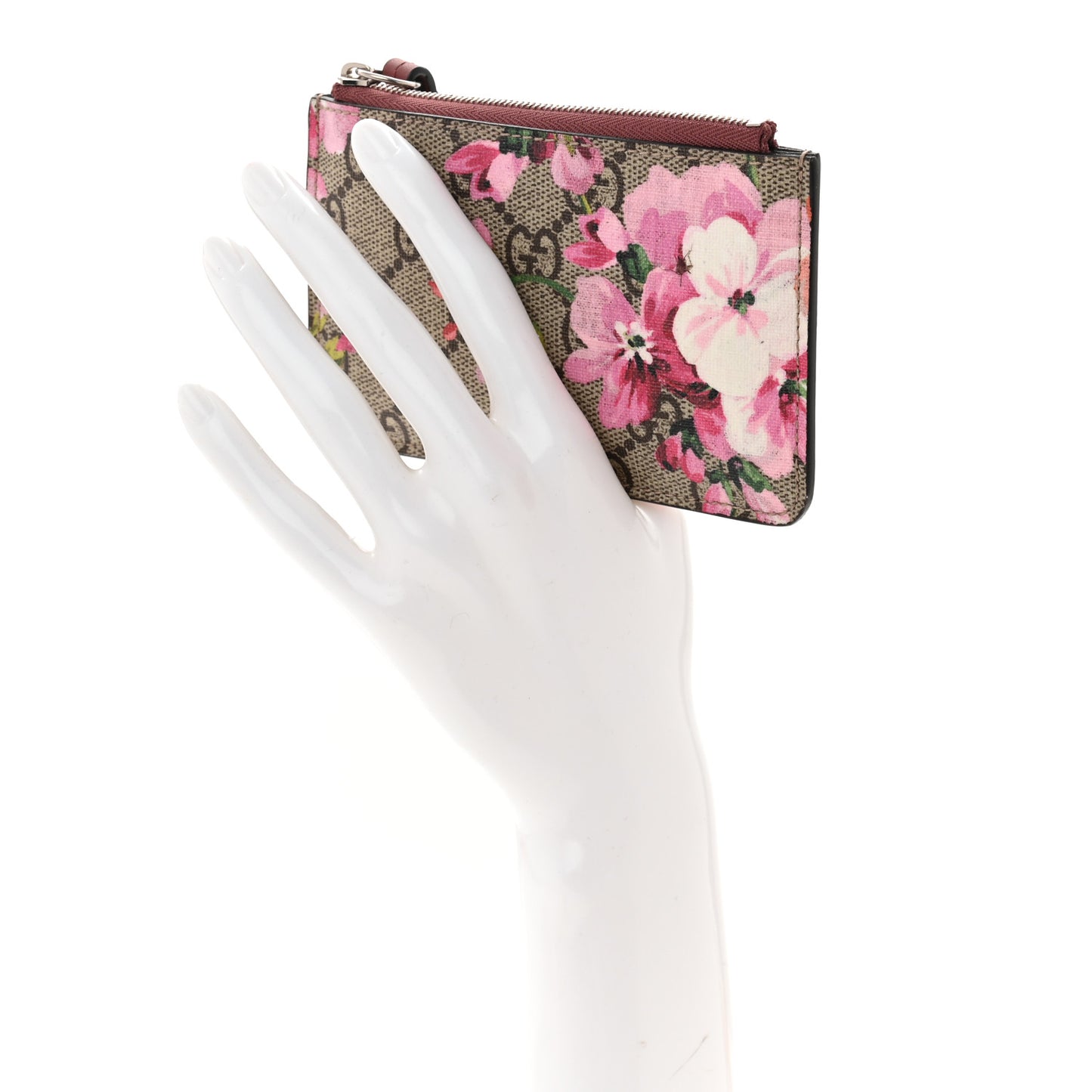 GG Supreme Monogram Blooms Key Ring Coin Case Beige Multicolor Dry Rose