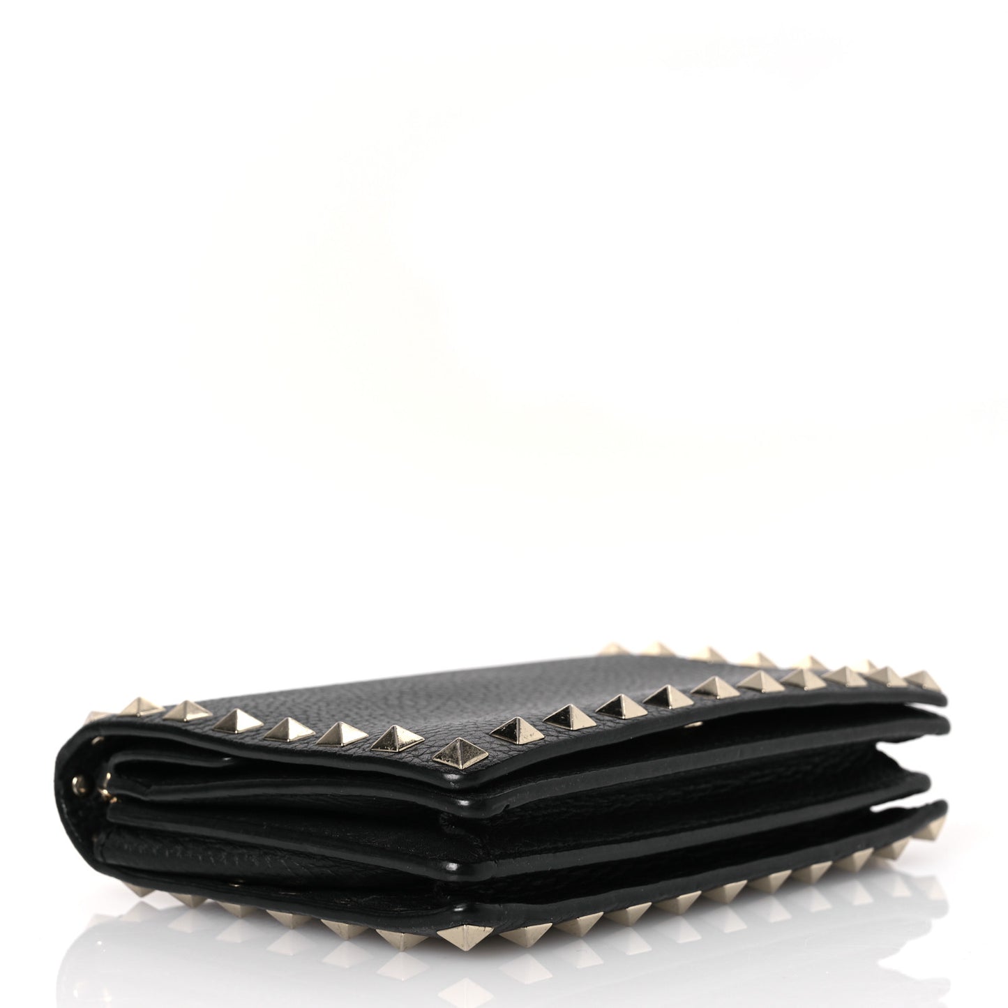 Pebbled Calfskin Rockstud Wallet On Chain Black