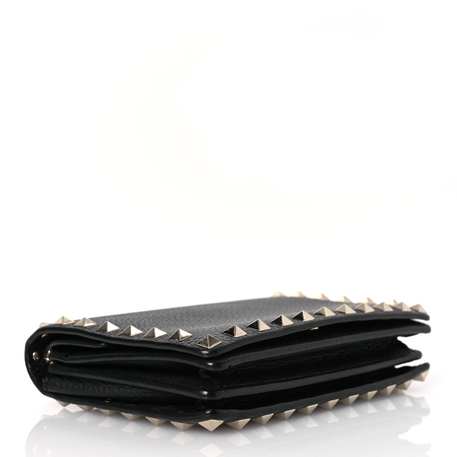 Valentino Garavani Pebbled Calfskin Rockstud Wallet On Chain Black 4 of 20